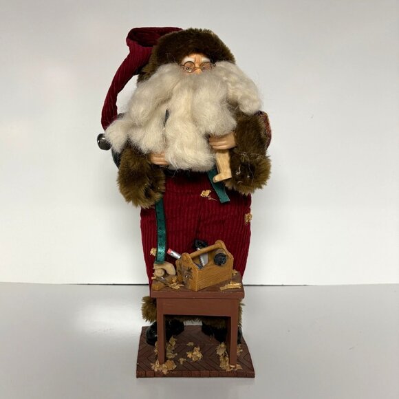 Woodworking Santa Claus Figurine with Carved Bear Tools and Table Vintage 17" - Picture 1 of 9